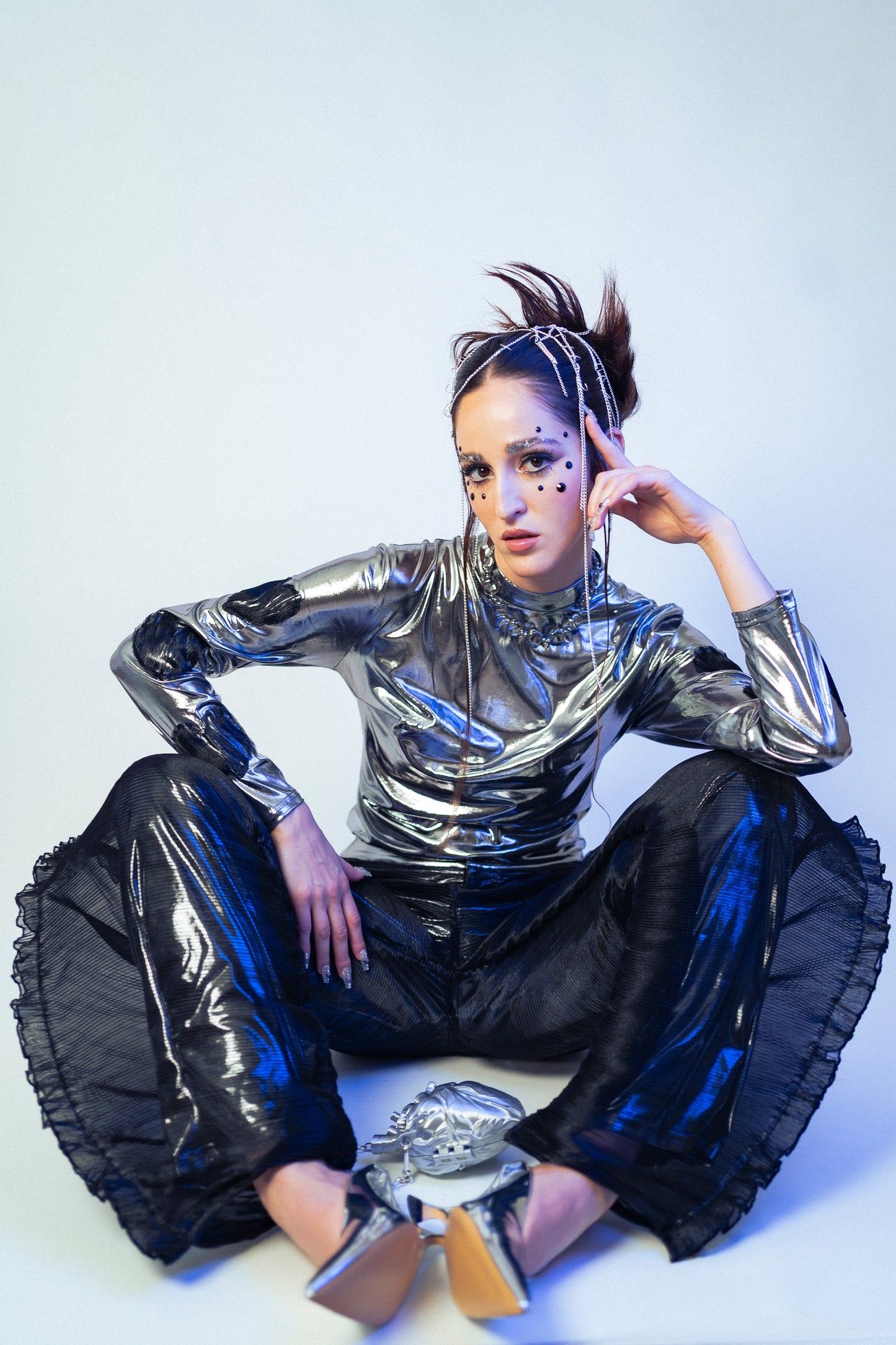 Metallic Reeded Organza Barrel Pants