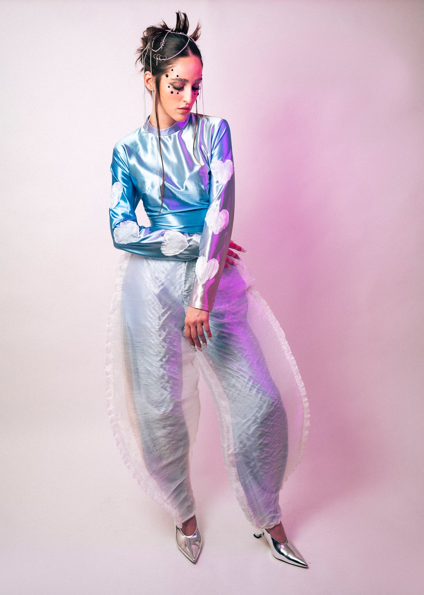 Rainbow Reeded Organza Barrel Pants