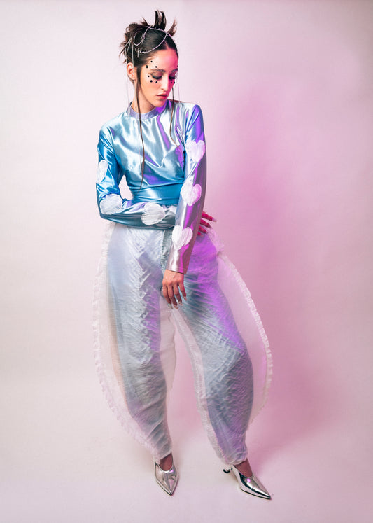 Rainbow Reeded Organza Barrel Pants